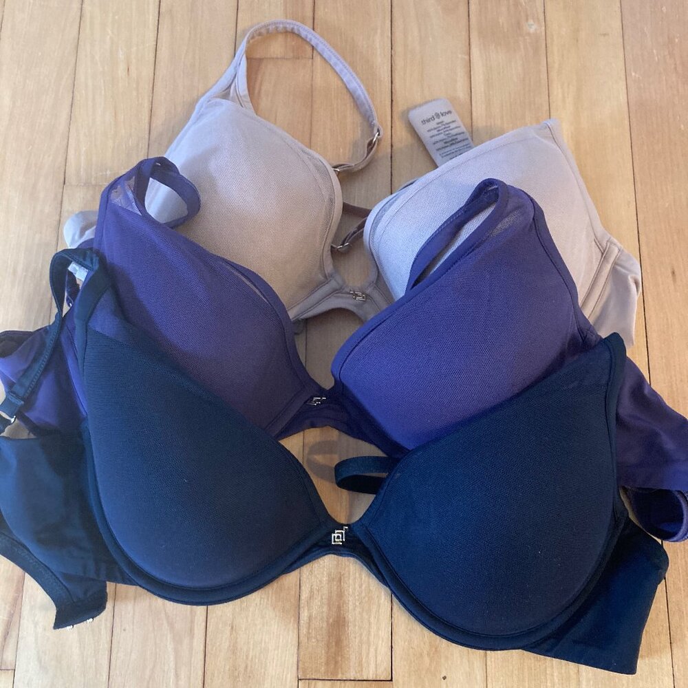 LOT of Third Love 24/7 Classic Uplift Plunge Bra Black, Nightshade, Nude 34 C